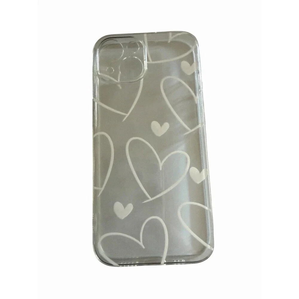 Bundle 5 iPhone 15 Cases Floral Pink Purple Hearts Clear Silicone 3 New 2 Used